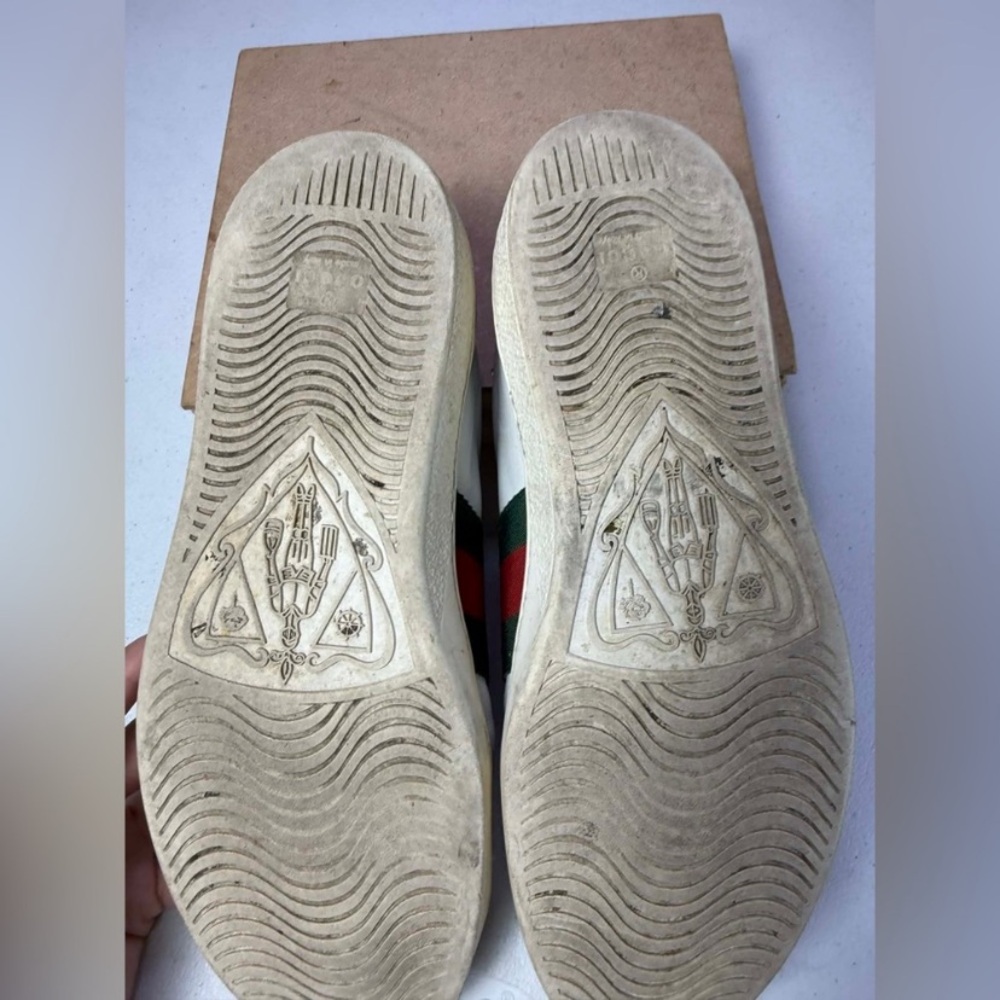 Mens Gucci Ace Embroidered Low Top Sneaker White Leather Snake Size 8 Used - Picture 11 of 16